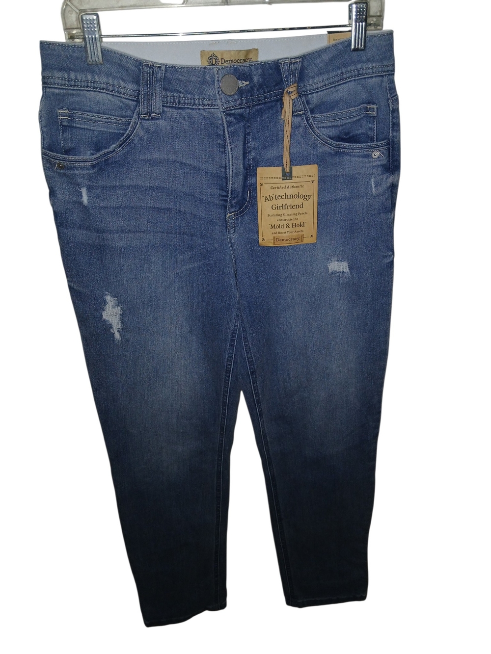 Democracy Women’s Boyfriend Jeans - Medium Blue Distressed 8